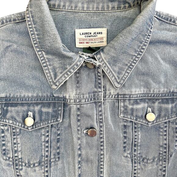 Ralph Lauren 90s Vintage Distress Light Medium Denim Jean Jacket Boho MED - Picture 3 of 13